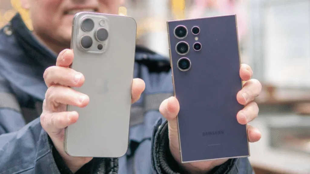 iPhone 15 Pro dan Samsung Galaxy S24 Ultra dibandingkan untuk fotografi malam dengan perbedaan kualitas warna, detail, dan pencahayaan rendah.