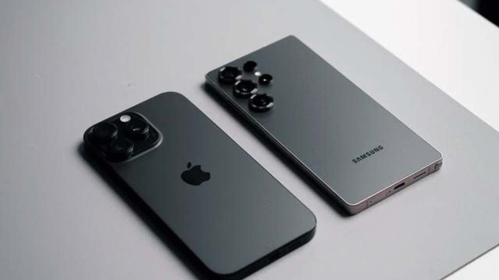 Perbandingan iPhone 15 Pro dan Samsung Galaxy S24 dari segi desain, performa, kamera, dan harga tahun 2025.