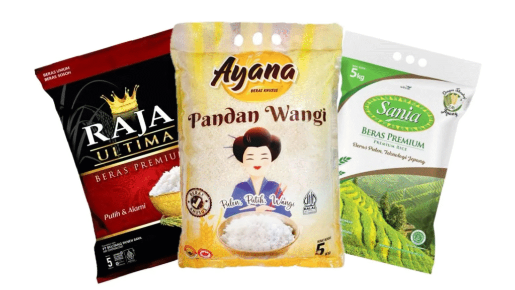 Perbandingan harga beras premium kemasan 5Kg di Alfamart, Indomaret, dan Tokopedia terbaru tahun 2025.