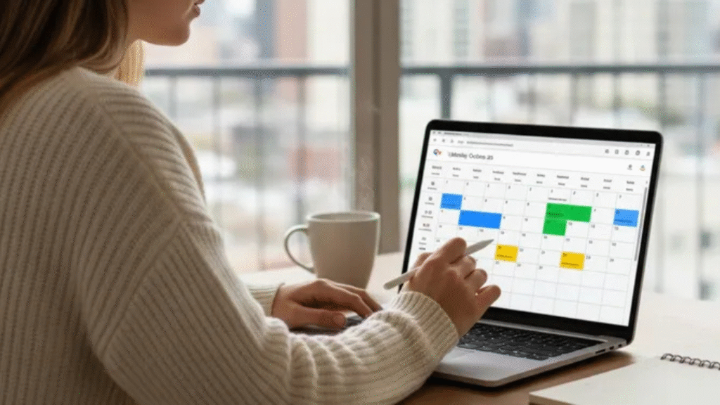 Kat menggunakan Google Calendar untuk mengatur jadwal harian sehingga kehidupan sibuknya menjadi lebih teratur dan terkendali.