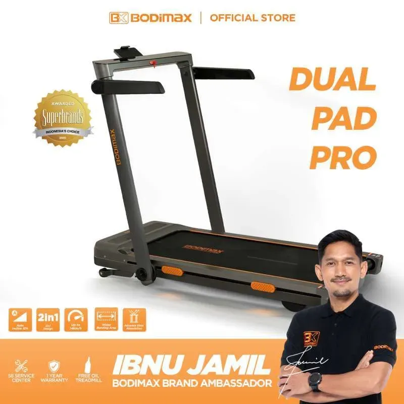 BODIMAX Dual Pad Pro treadmill automatic incline – running pad lipat ringkas untuk olahraga di rumah, desain premium, tersedia di Blibli.