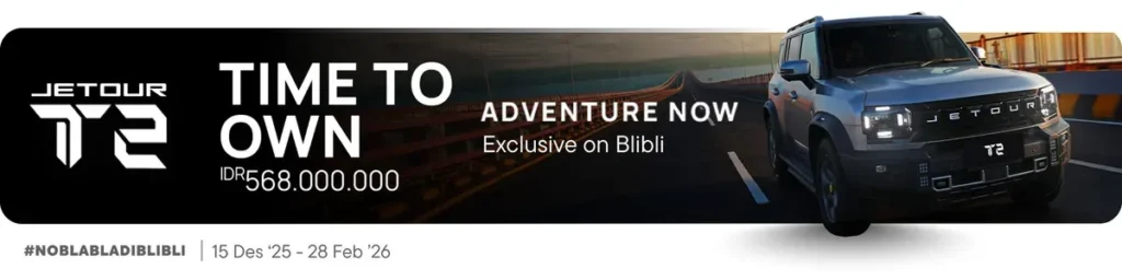 SUV off-road JETOUR T2 tersedia untuk pre-booking eksklusif di Blibli OTO dengan harga mulai IDR 568 juta