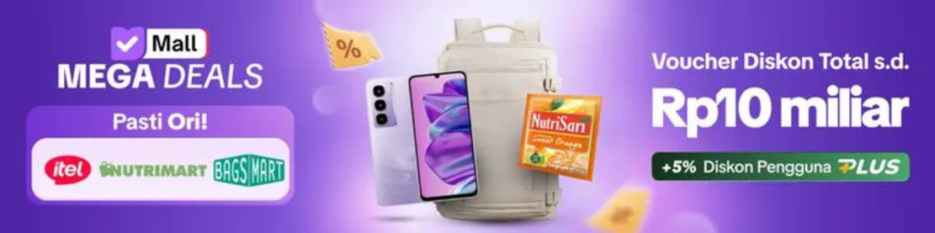 Mall Mega Deals Tokopedia Pasti Ori dengan voucher hingga Rp10 miliar dan diskon 5 persen khusus pengguna Tokopedia Plus untuk produk resmi
